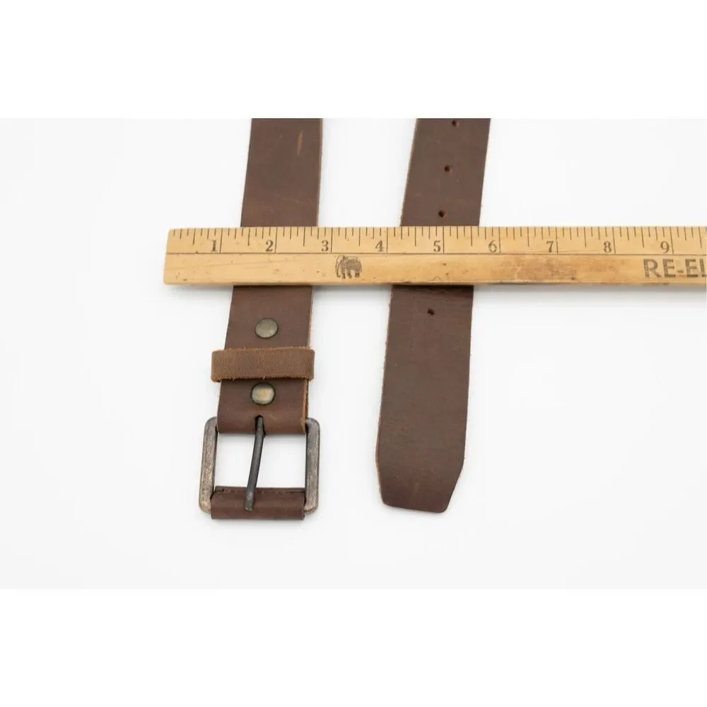 American‎ Eagle Brown Leather Belt Solid Brass Buckle Distressed 35”